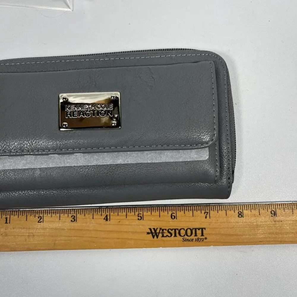 KENNETH COLE Wallet Womens REACTION Urban Organizer Leather Zip Around Gray NEW